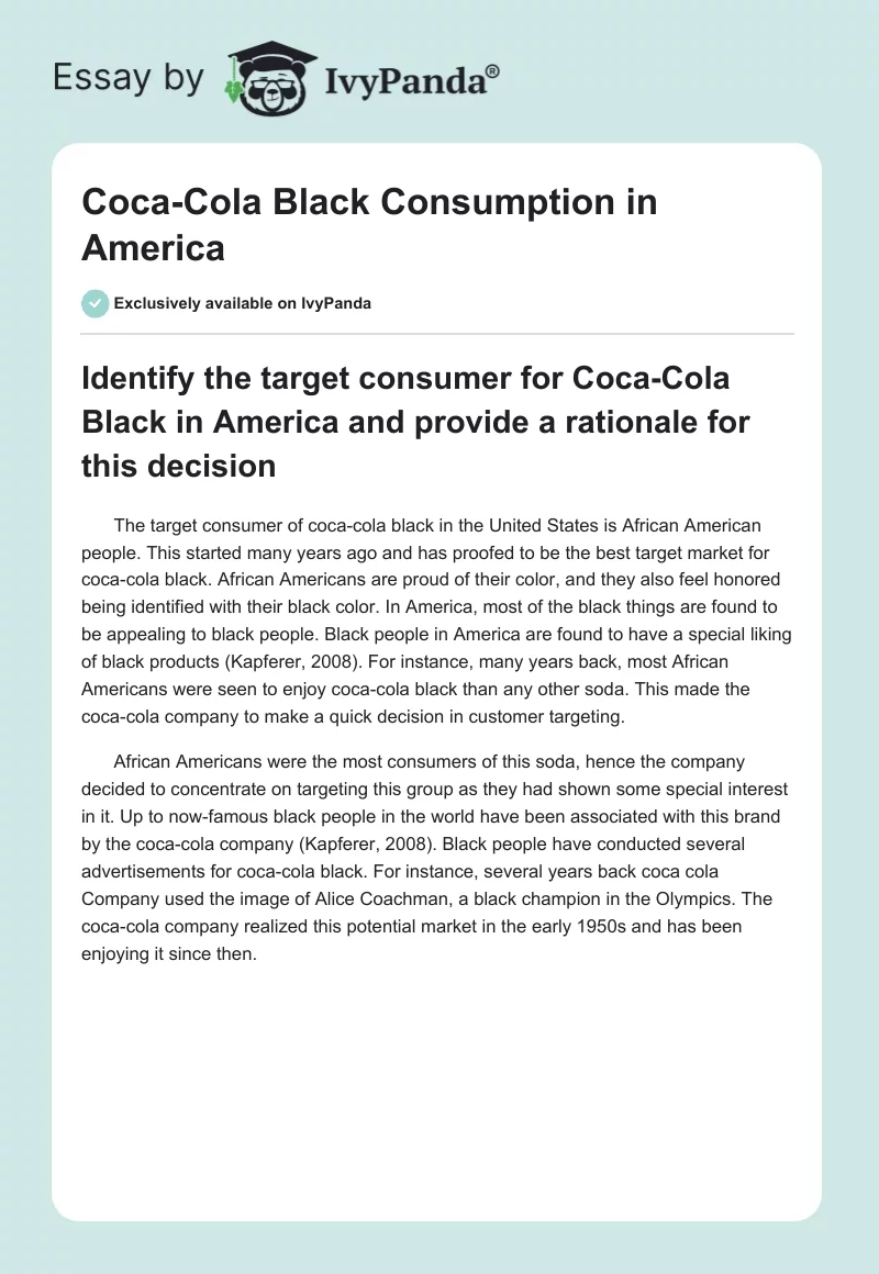 Coca-Cola Black Consumption in America. Page 1