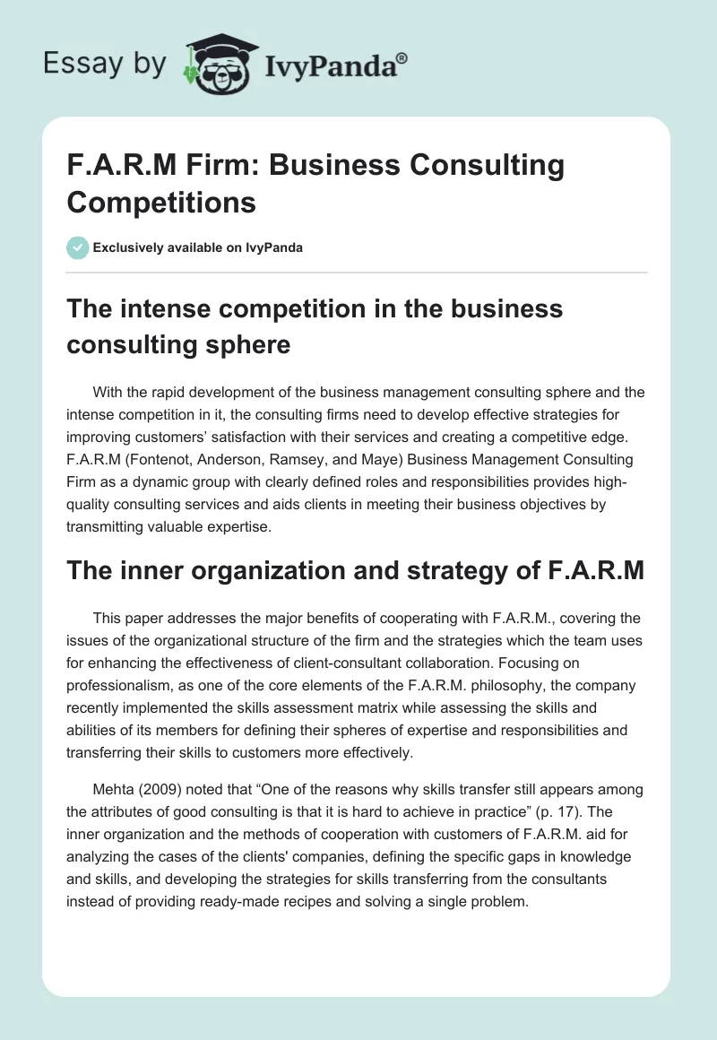 F.A.R.M Firm: Business Consulting Competitions. Page 1