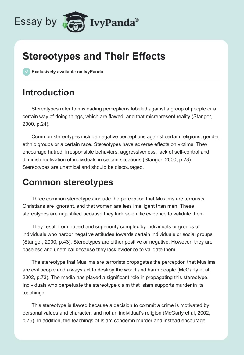 Stereotypes and Their Effects. Page 1