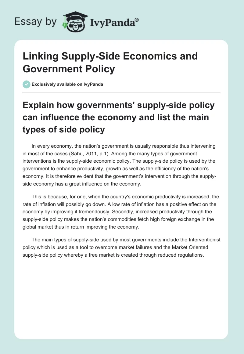 Linking Supply-Side Economics and Government Policy. Page 1