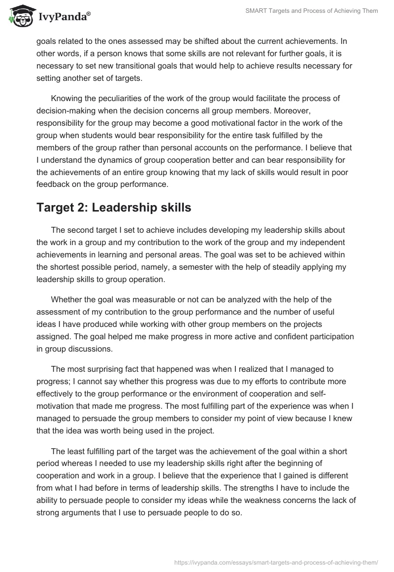 SMART Targets and Process of Achieving Them. Page 2