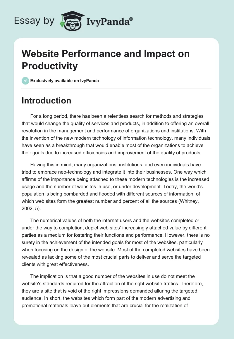 Website Performance and Impact on Productivity. Page 1