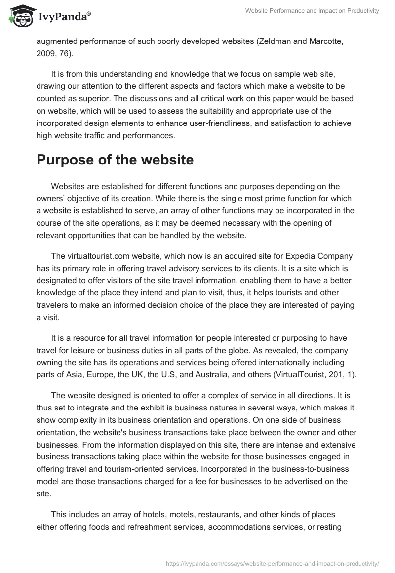 Website Performance and Impact on Productivity. Page 2