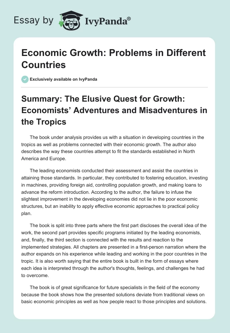 Economic Growth: Problems in Different Countries. Page 1
