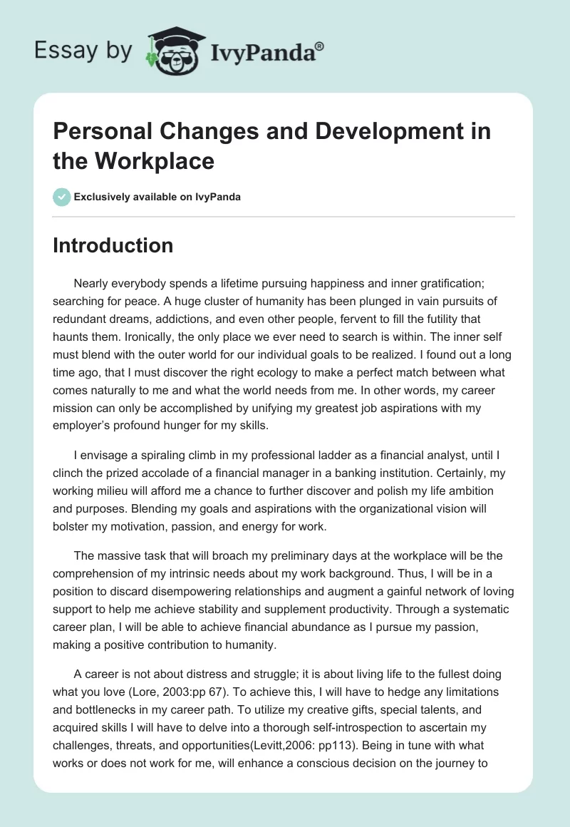 Personal Changes and Development in the Workplace. Page 1