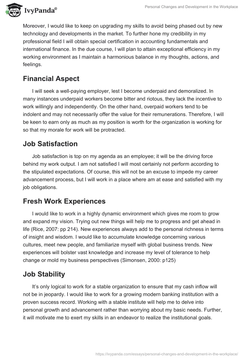 Personal Changes and Development in the Workplace. Page 3