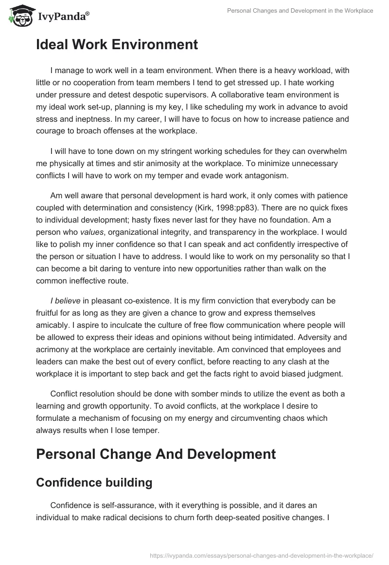 Personal Changes and Development in the Workplace. Page 4