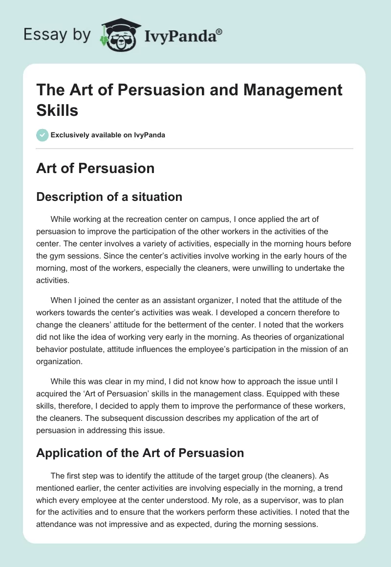 The Art of Persuasion and Management Skills. Page 1