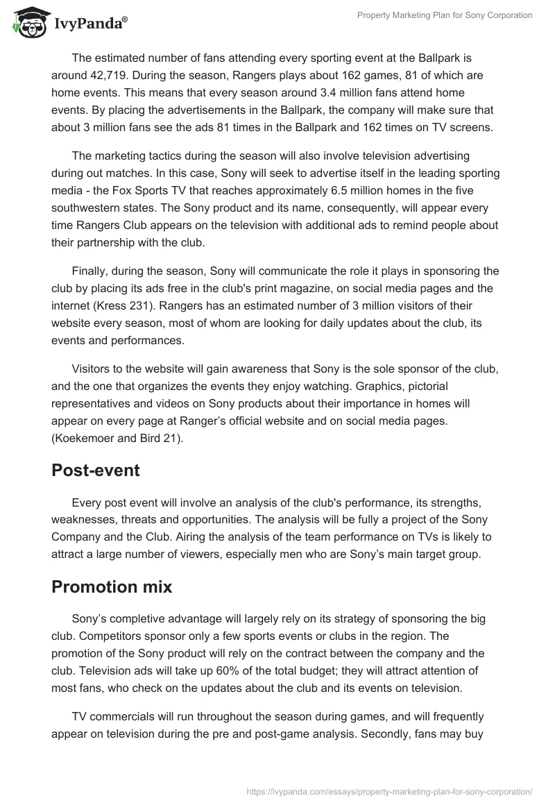 Property Marketing Plan for Sony Corporation. Page 2