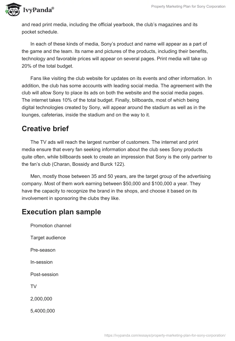 Property Marketing Plan for Sony Corporation. Page 3