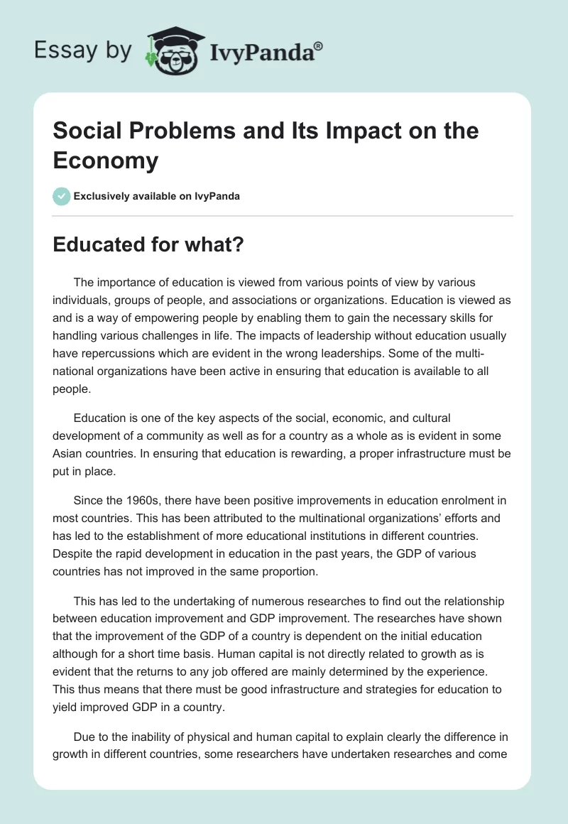 Social Problems and Its Impact on the Economy. Page 1