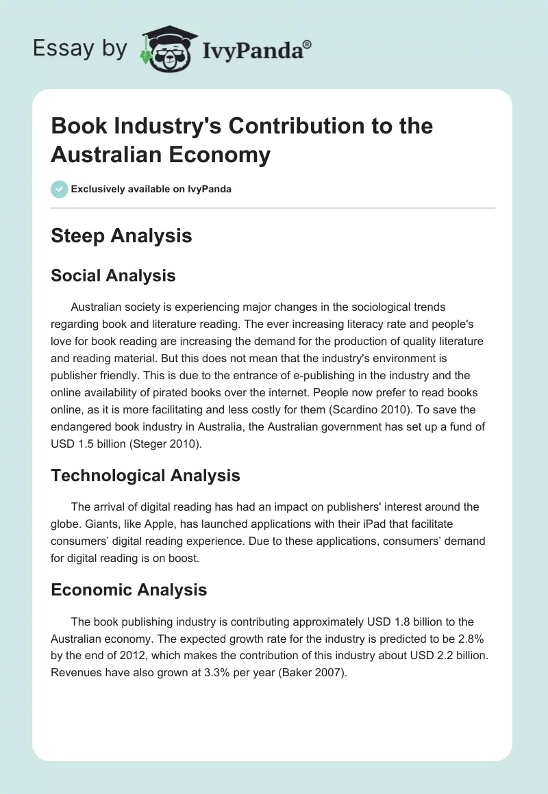 Book Industry's Contribution to the Australian Economy. Page 1