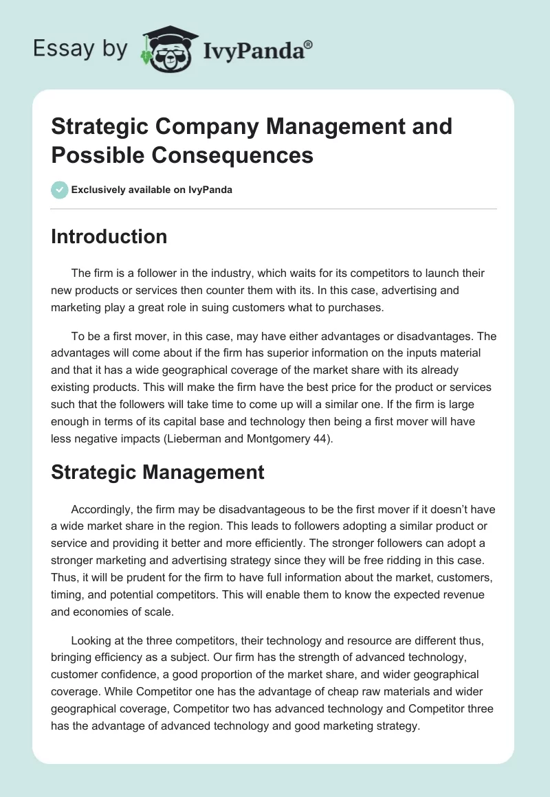 Strategic Company Management and Possible Consequences. Page 1