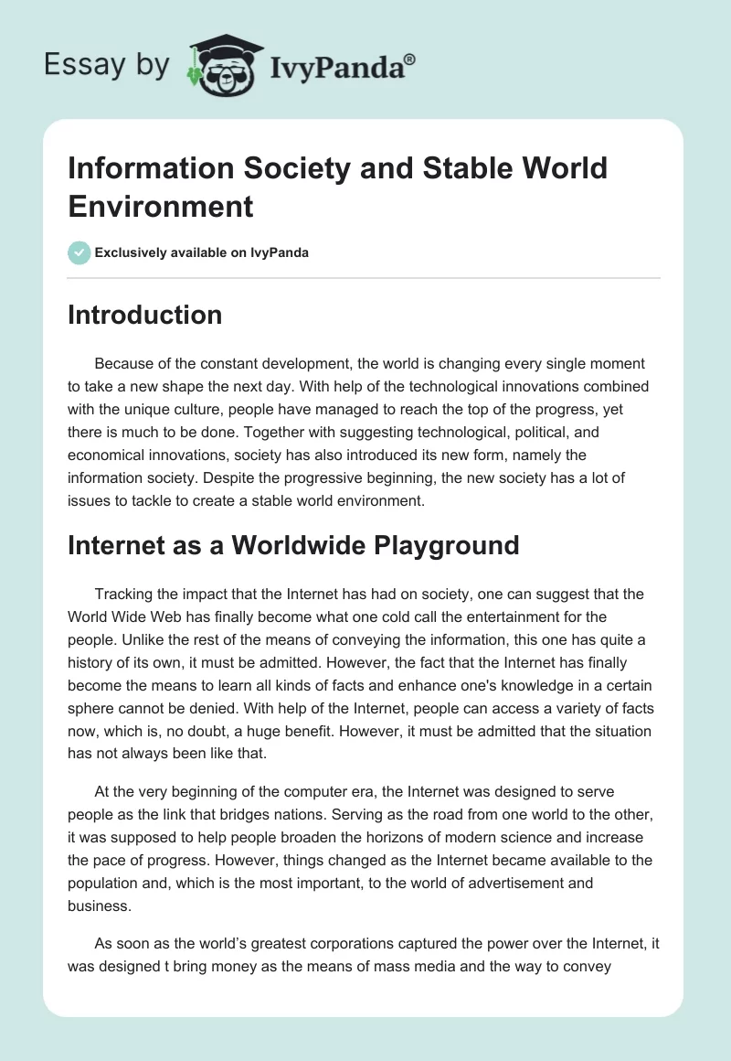 Information Society and Stable World Environment. Page 1