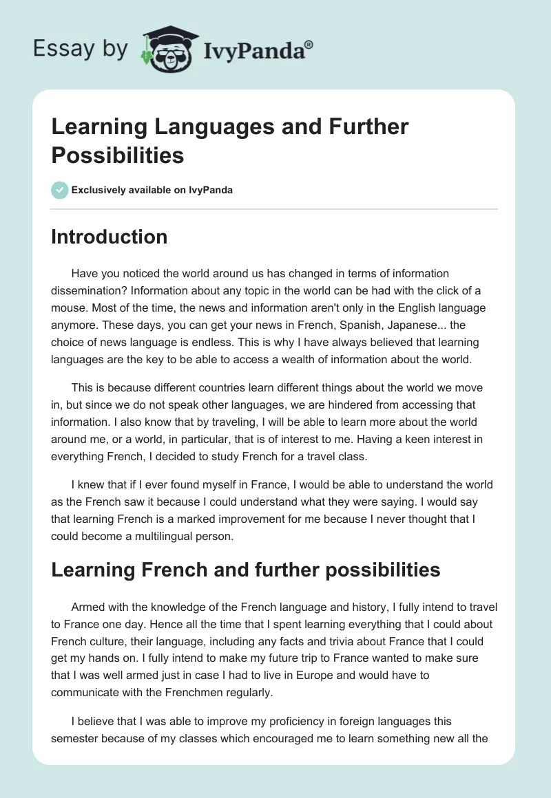 Learning Languages and Further Possibilities. Page 1