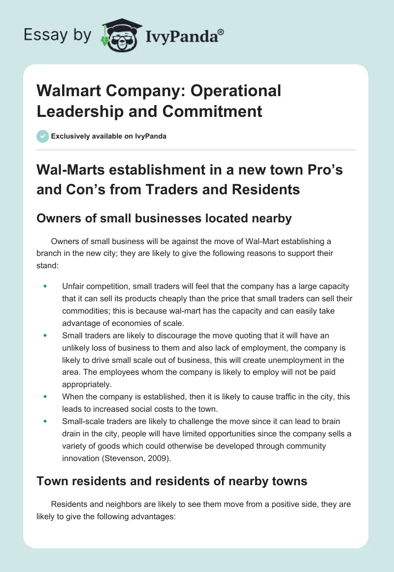 Walmart Company: Operational Leadership and Commitment. Page 1