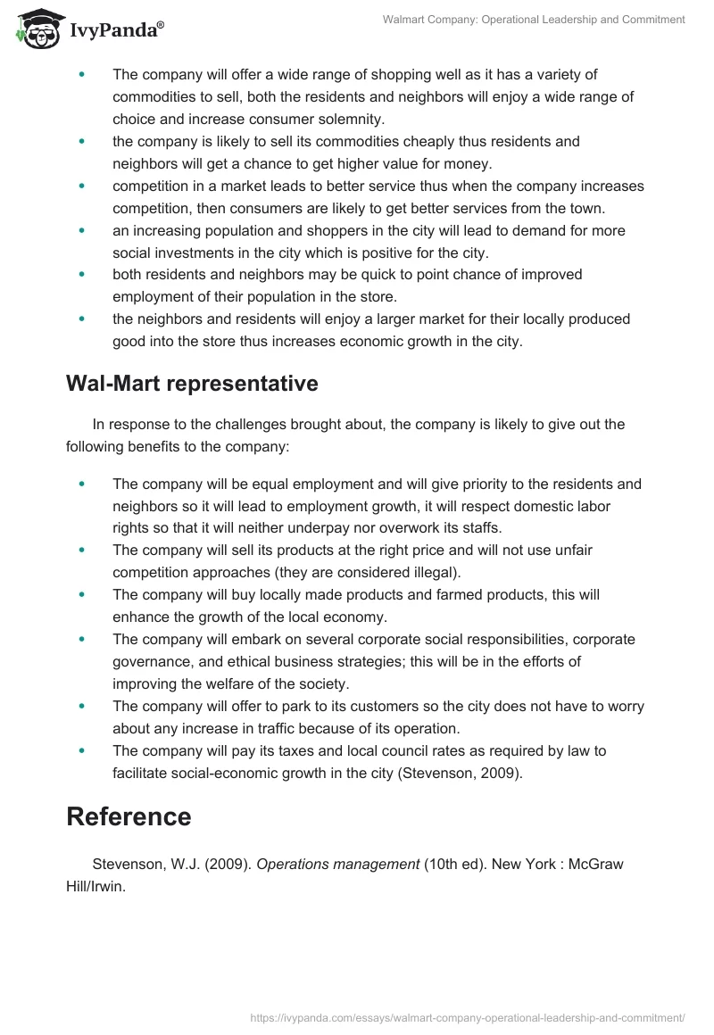 Walmart Company: Operational Leadership and Commitment. Page 2