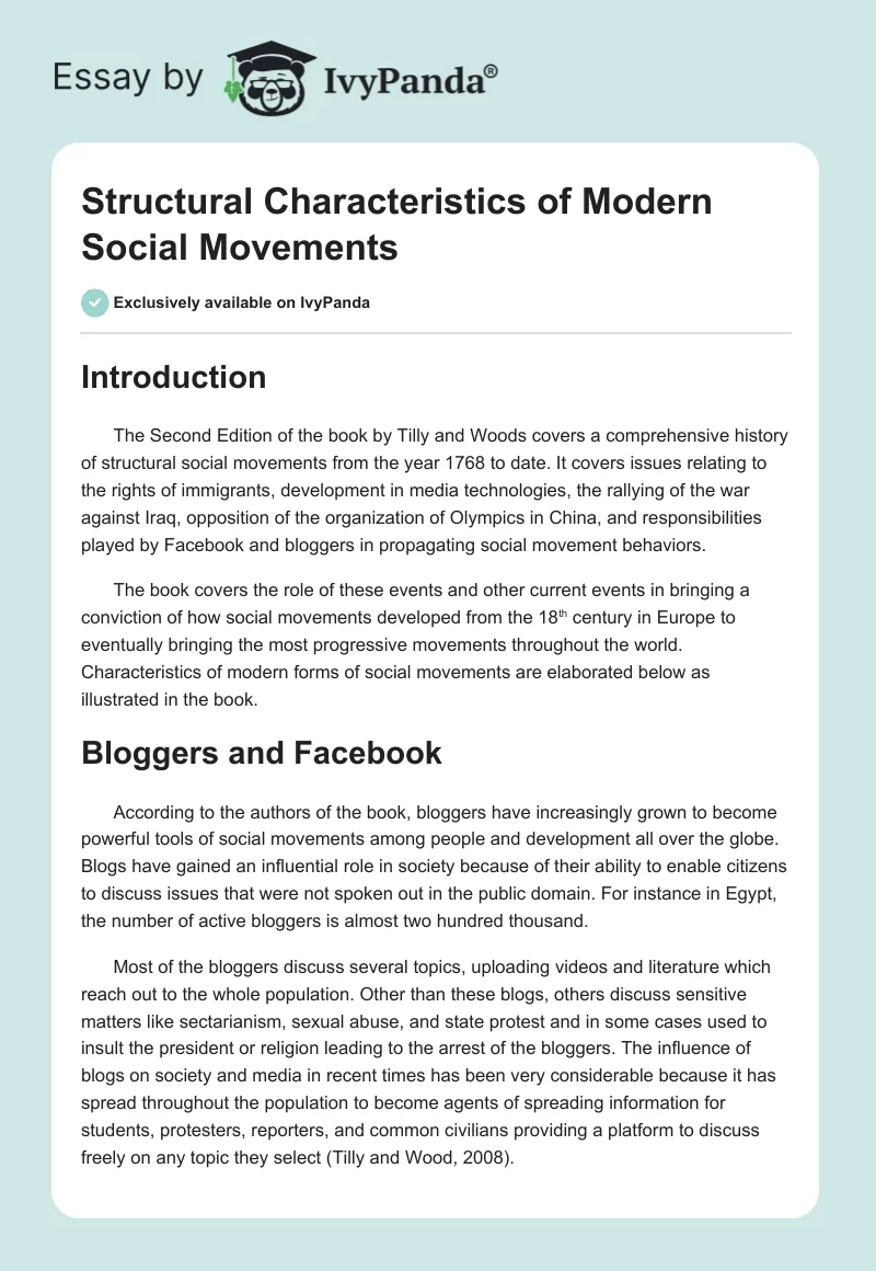 Structural Characteristics of Modern Social Movements. Page 1