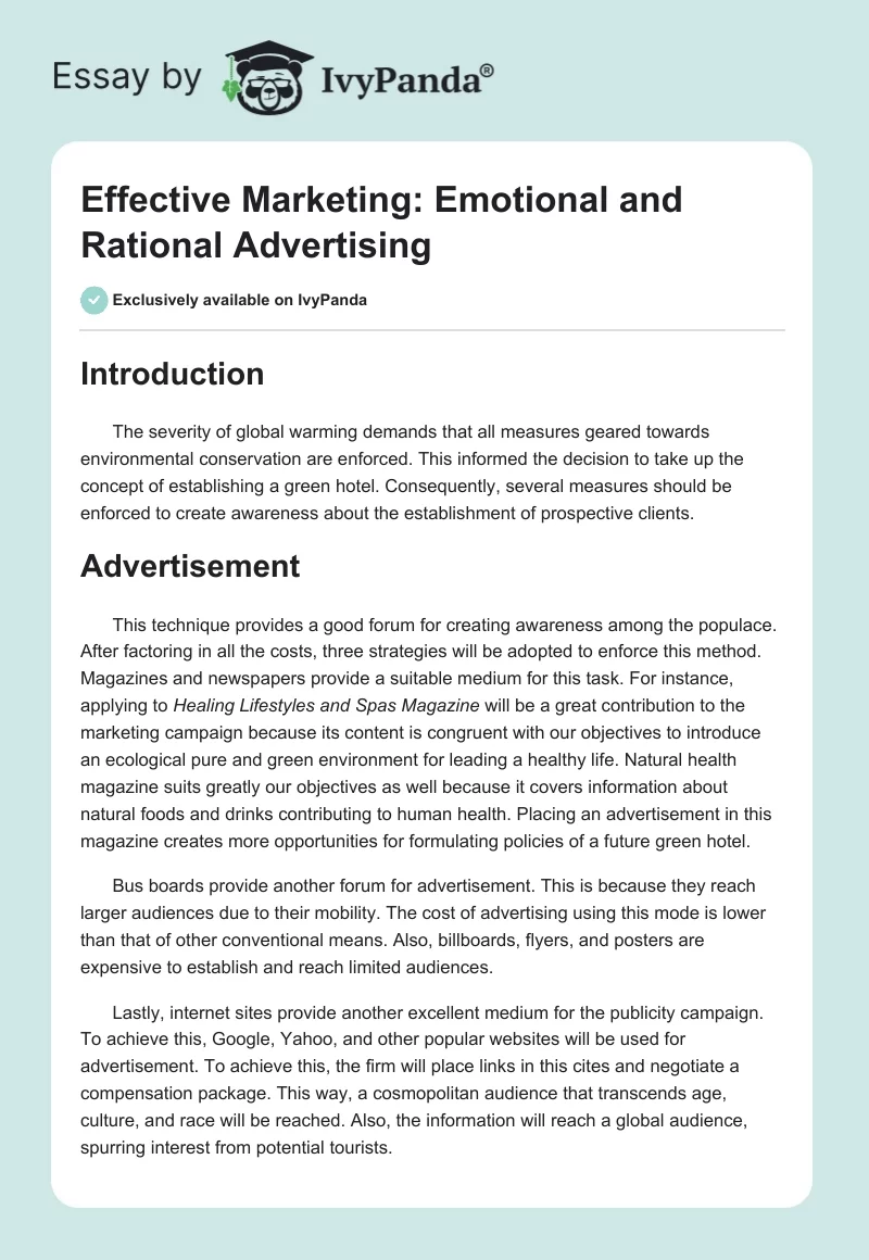 Effective Marketing: Emotional and Rational Advertising. Page 1