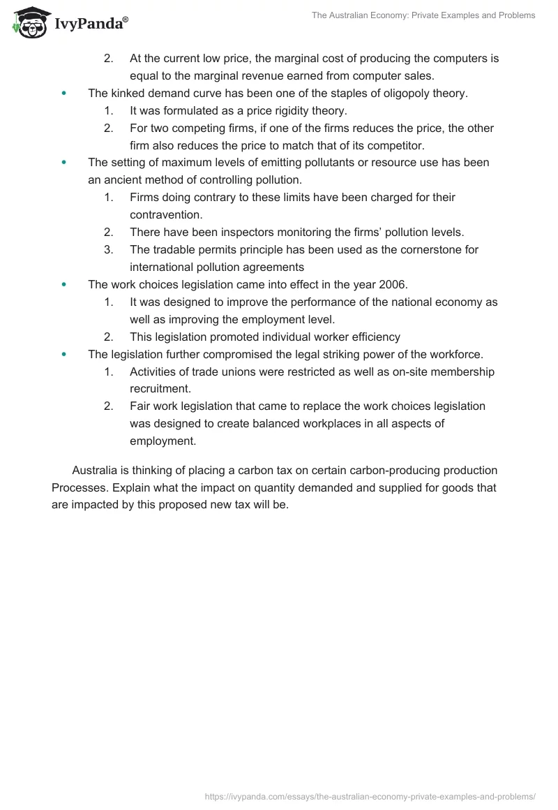The Australian Economy: Private Examples and Problems. Page 2