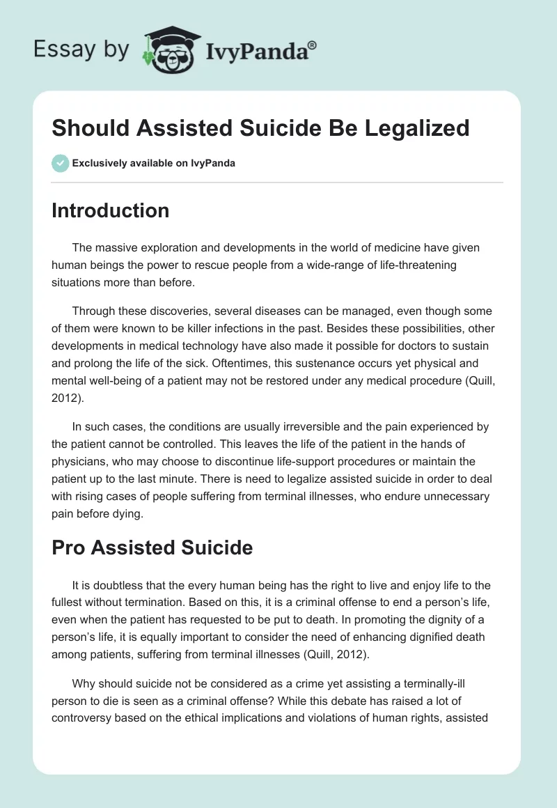 Should Assisted Suicide Be Legalized. Page 1