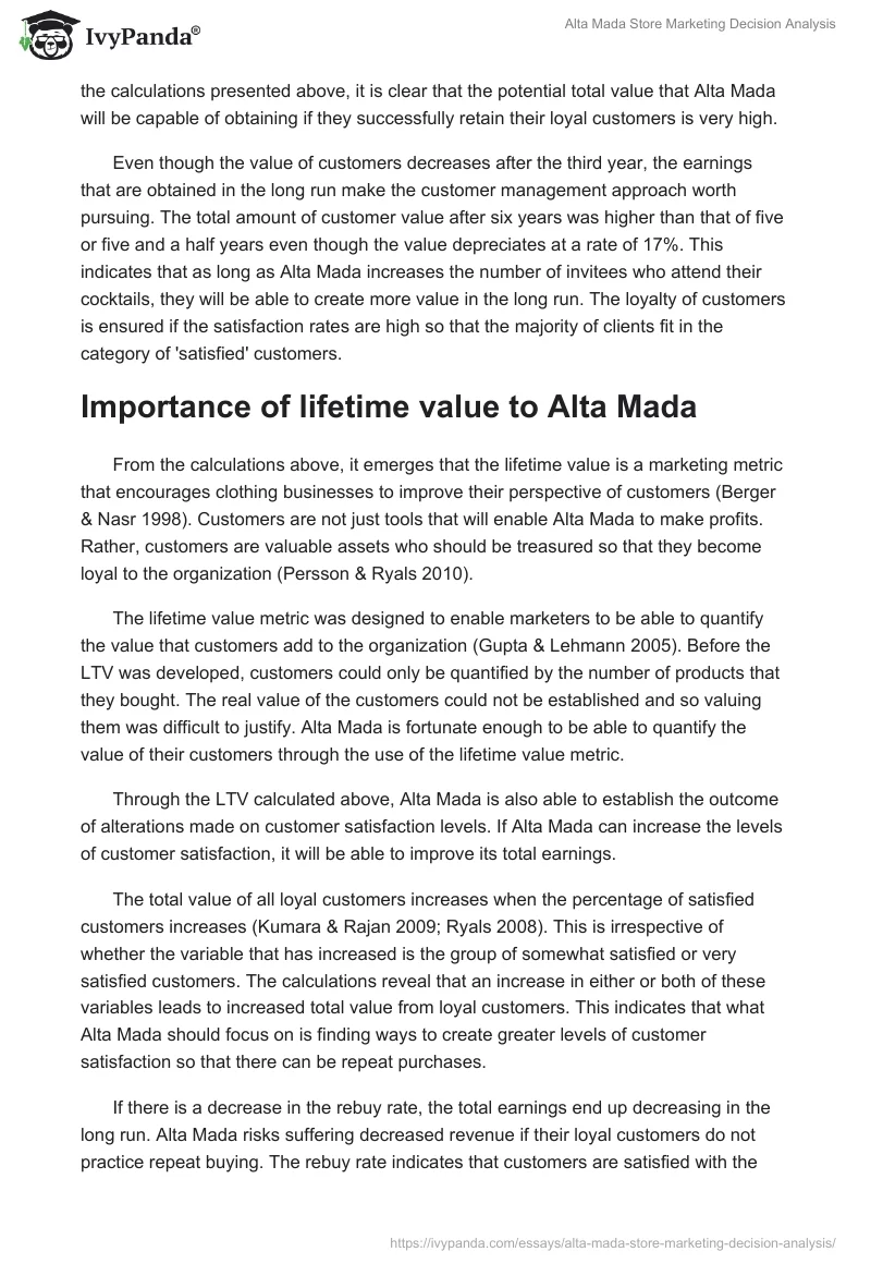 Alta Mada Store Marketing Decision Analysis. Page 5