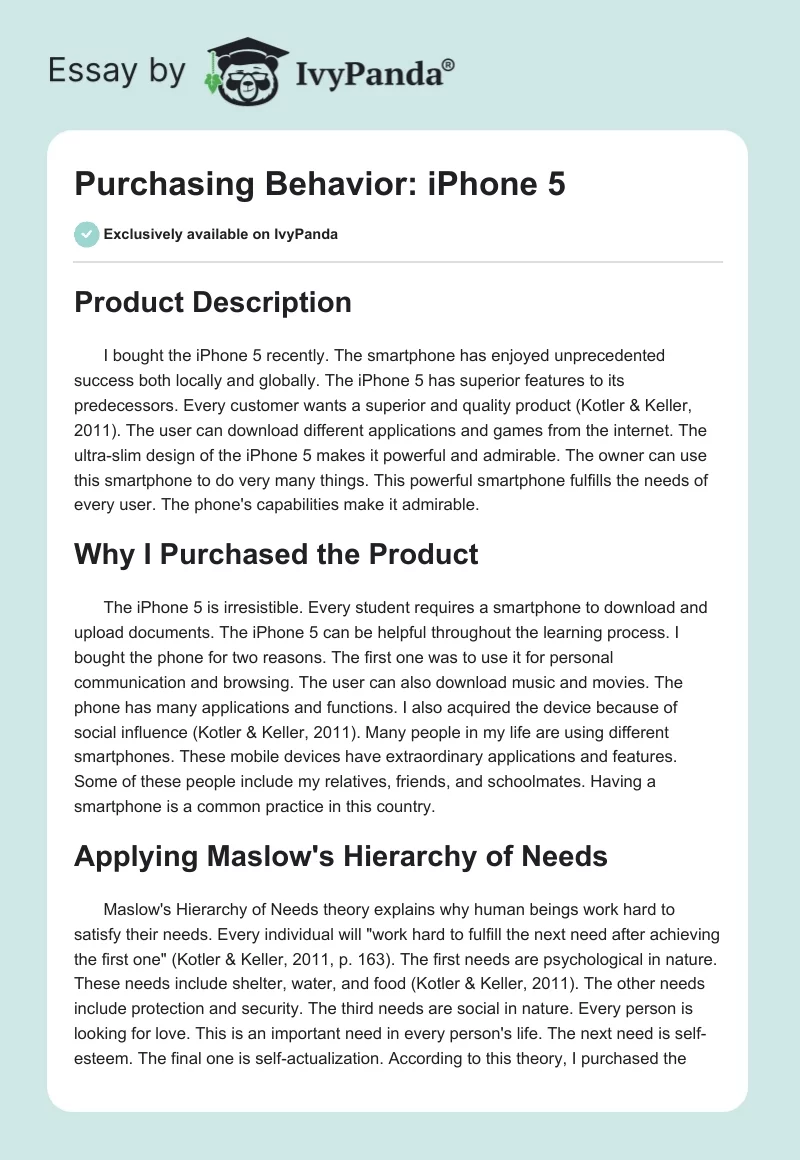 Purchasing Behavior: iPhone 5. Page 1