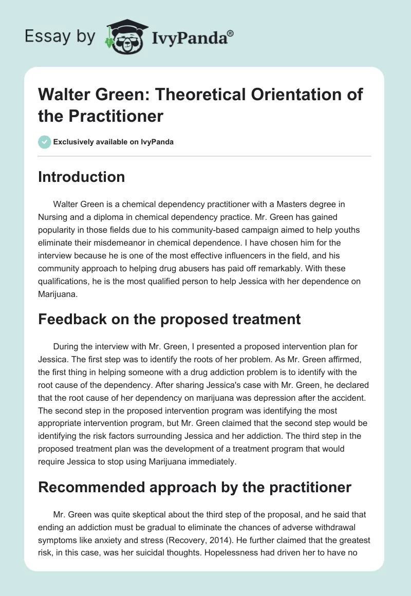 Walter Green: Theoretical Orientation of the Practitioner. Page 1