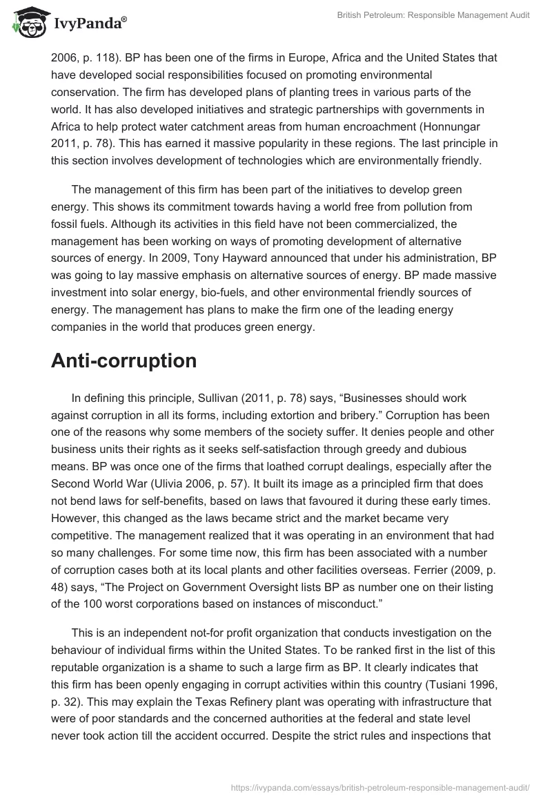 British Petroleum: Responsible Management Audit. Page 5