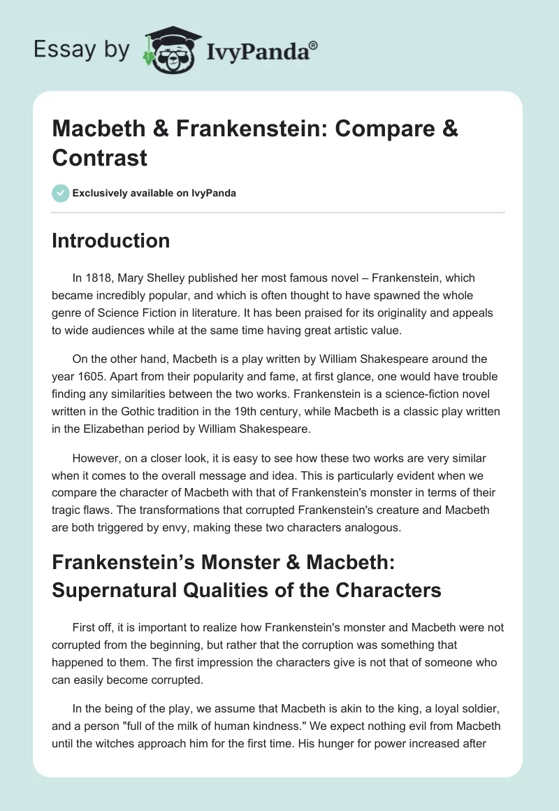Macbeth & Frankenstein: Compare & Contrast. Page 1