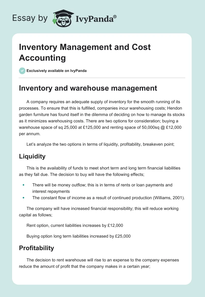 Inventory Management and Cost Accounting. Page 1