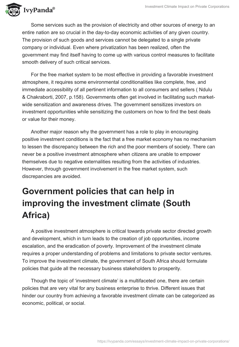 Investment Climate Impact on Private Corporations. Page 3