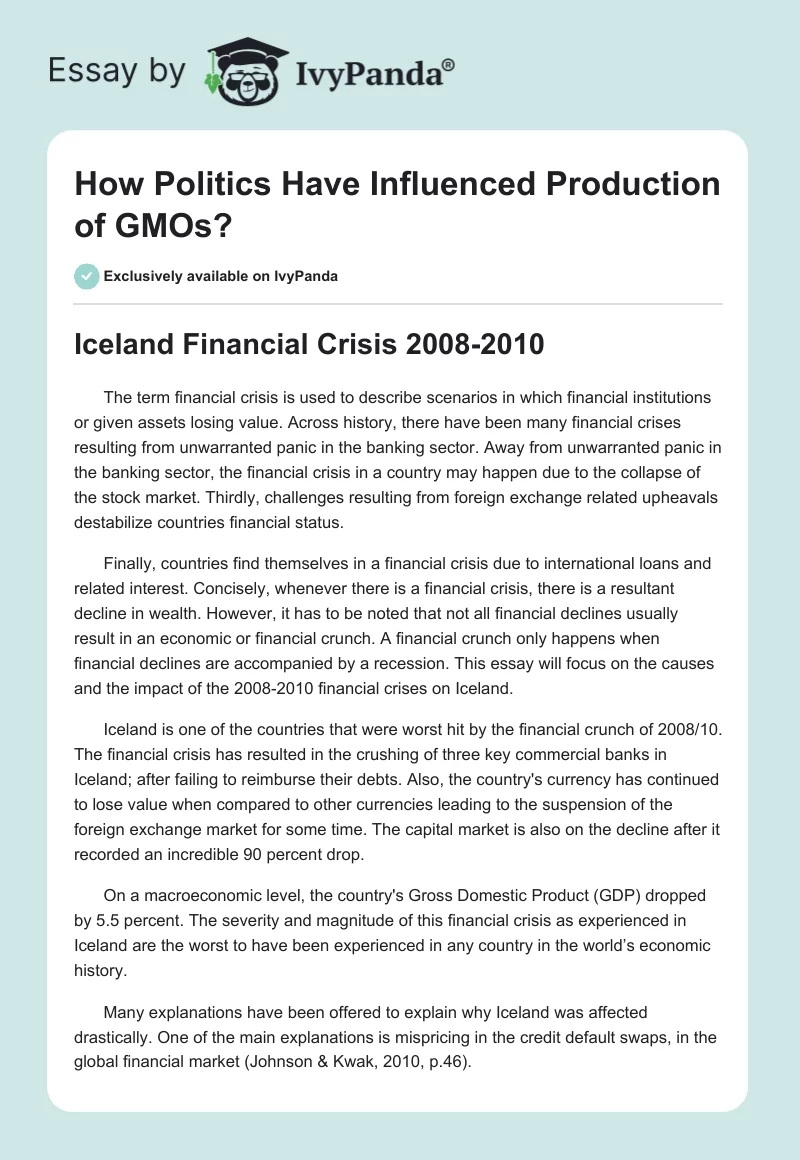 How Politics Have Influenced Production of GMOs?. Page 1