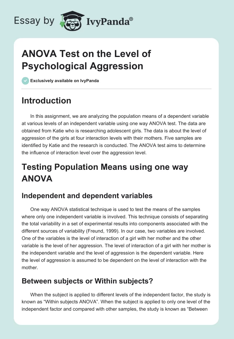 ANOVA Test on the Level of Psychological Aggression. Page 1