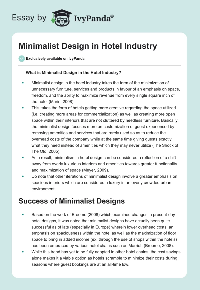 Minimalist Design in Hotel Industry. Page 1