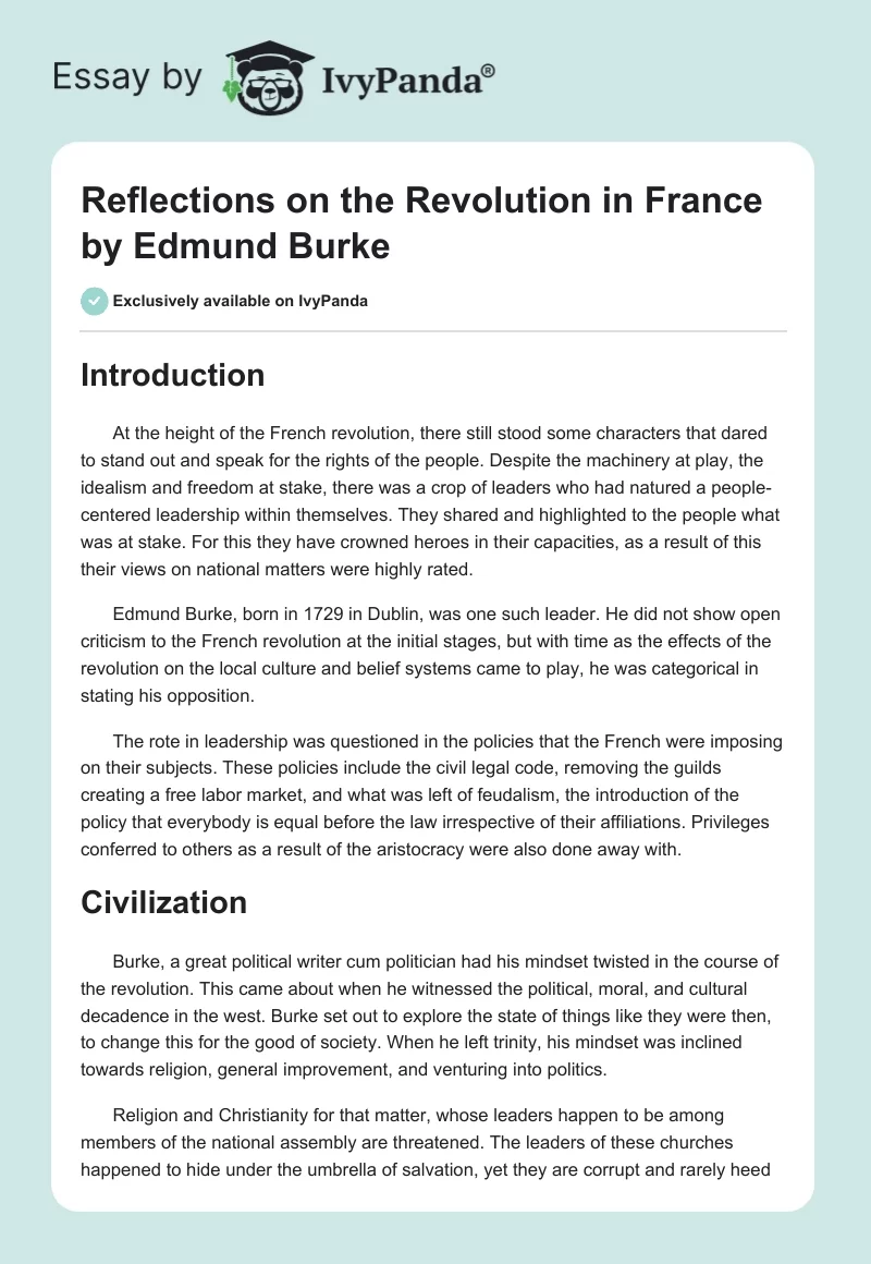 "Reflections on the Revolution in France" by Edmund Burke. Page 1