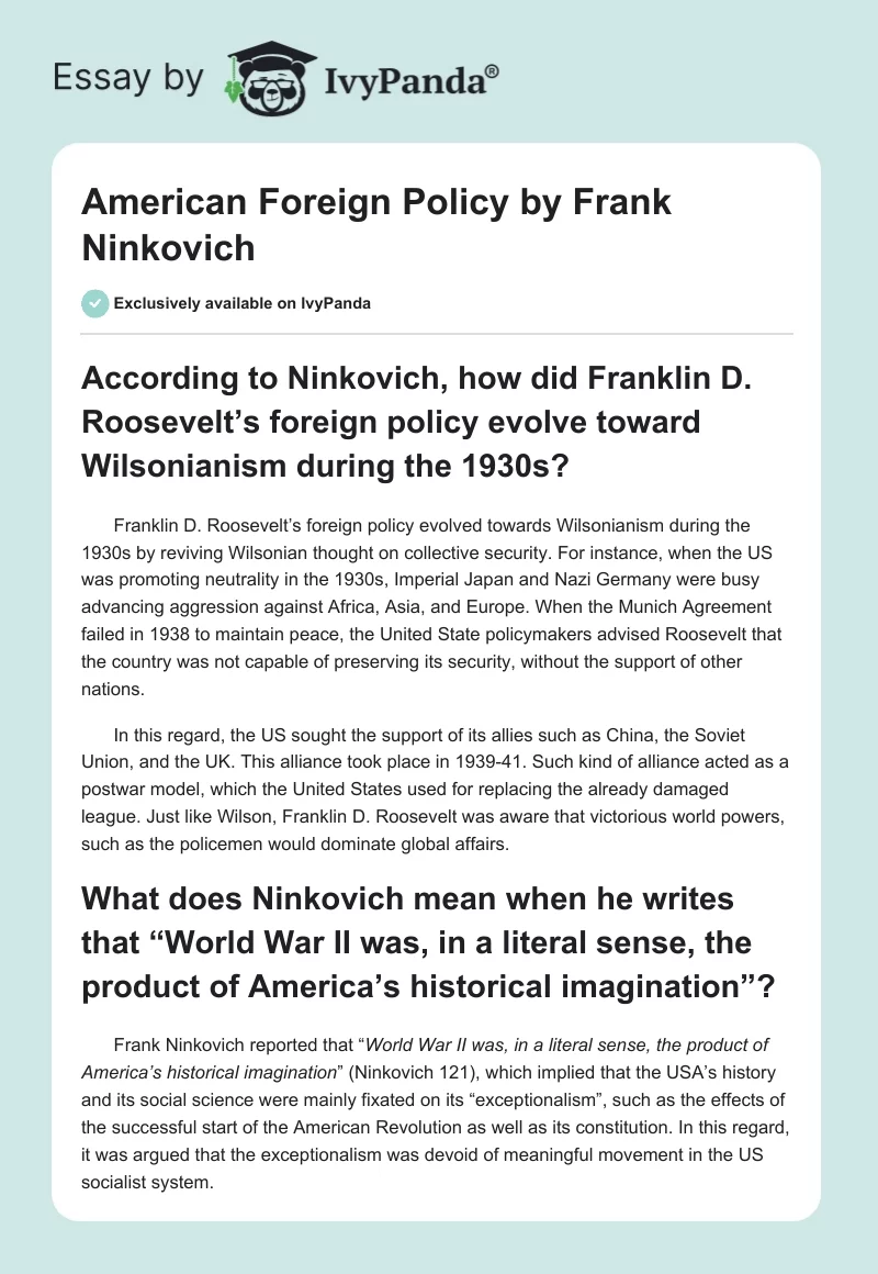 American Foreign Policy by Frank Ninkovich. Page 1