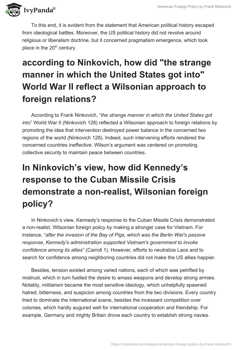 American Foreign Policy by Frank Ninkovich. Page 2