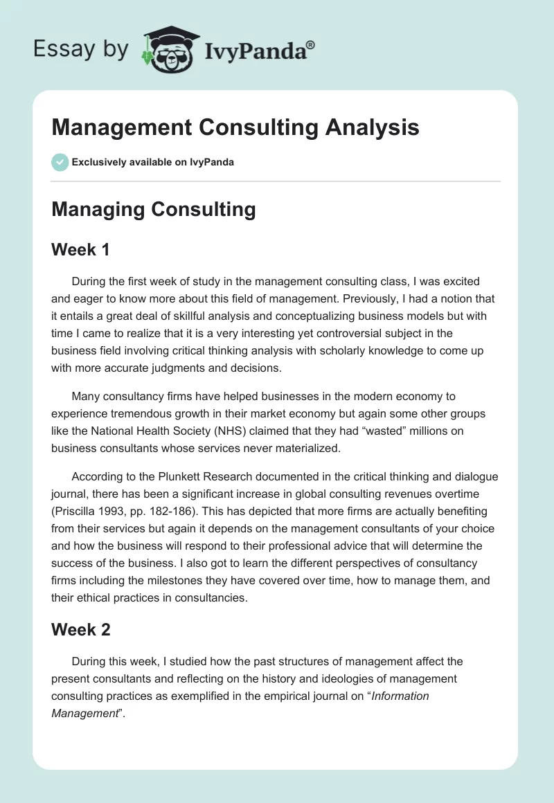 Management Consulting Analysis. Page 1