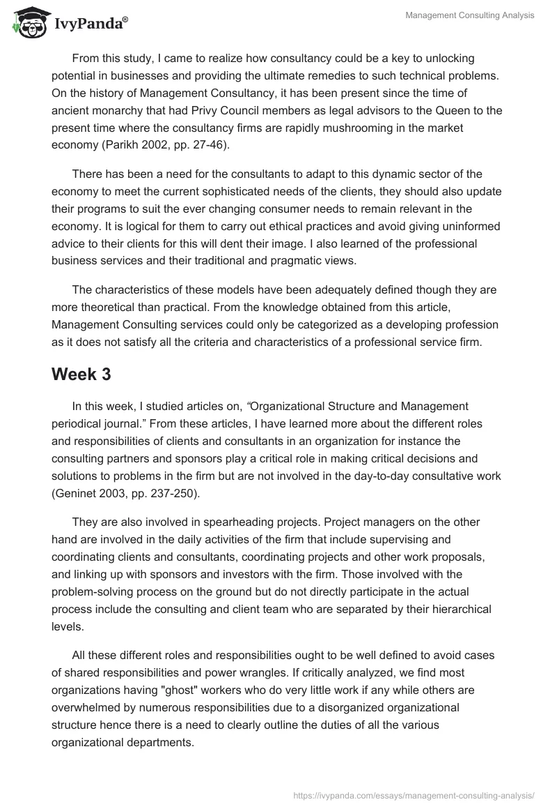 Management Consulting Analysis. Page 2