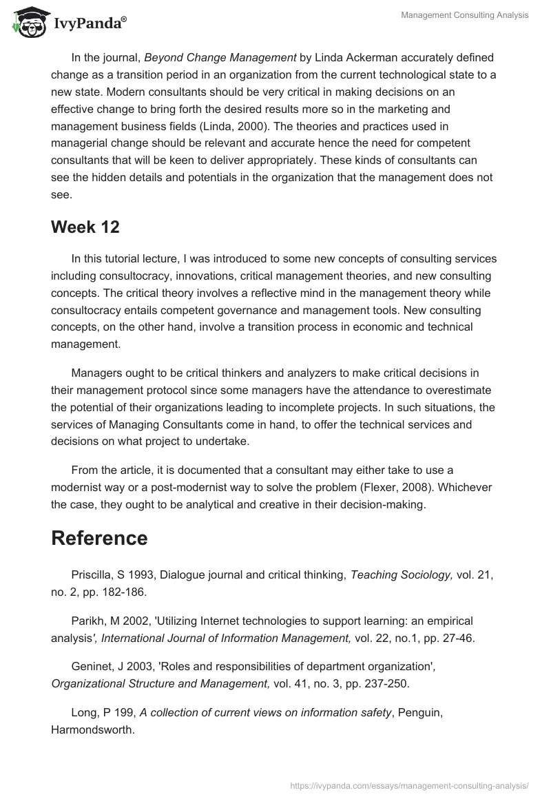 Management Consulting Analysis. Page 5