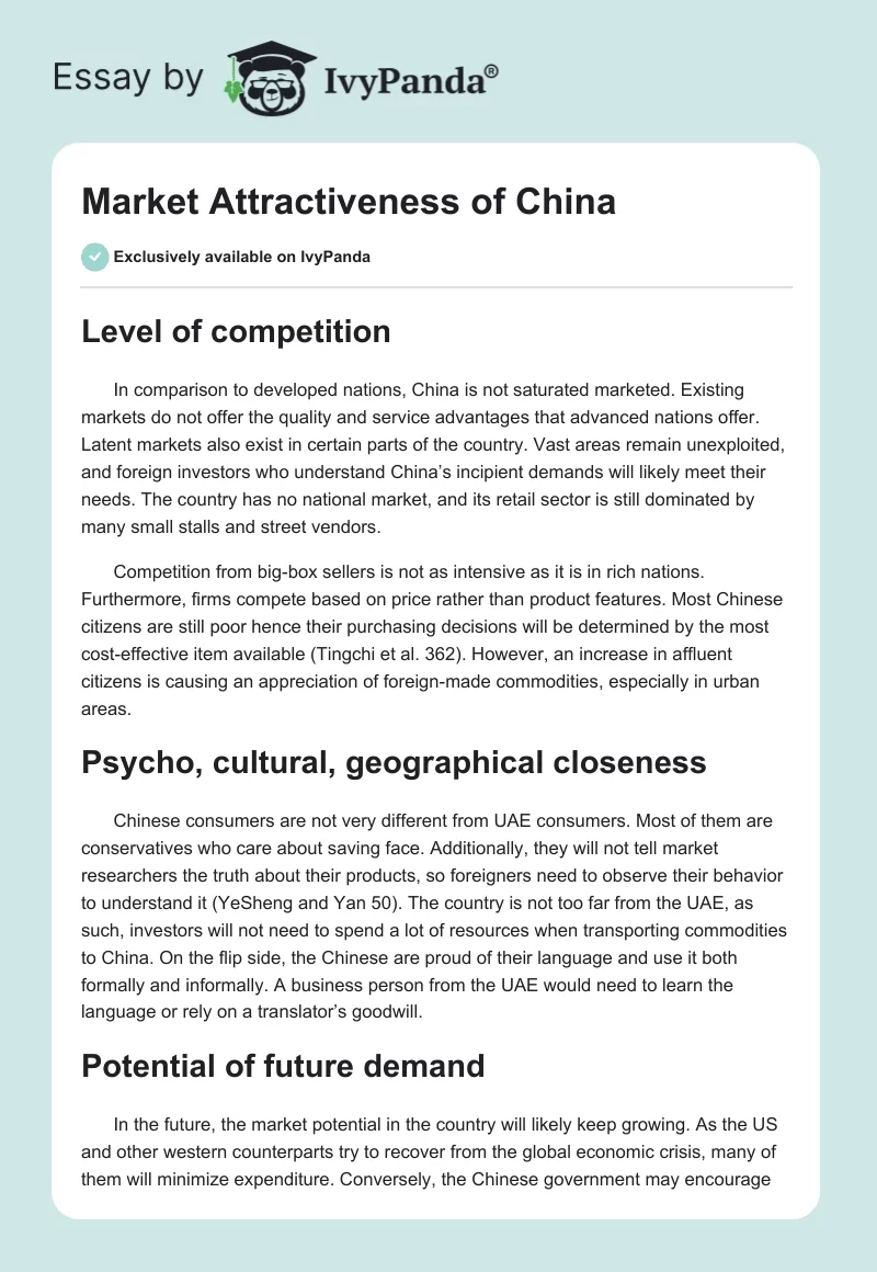 Market Attractiveness of China. Page 1