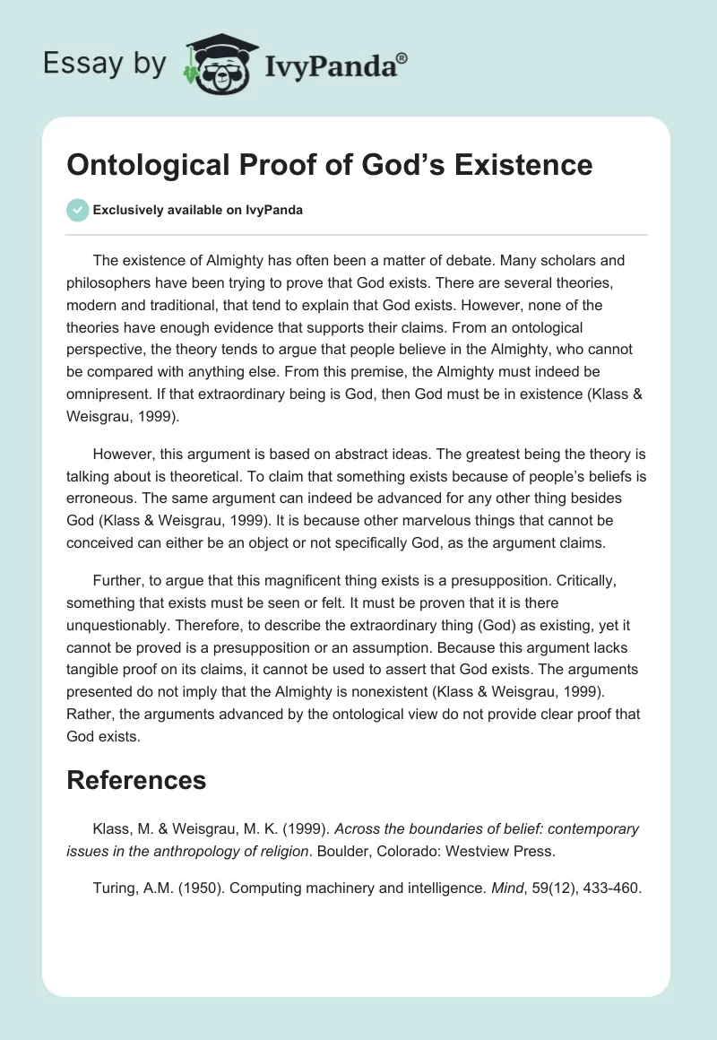 proof of god's existence essay