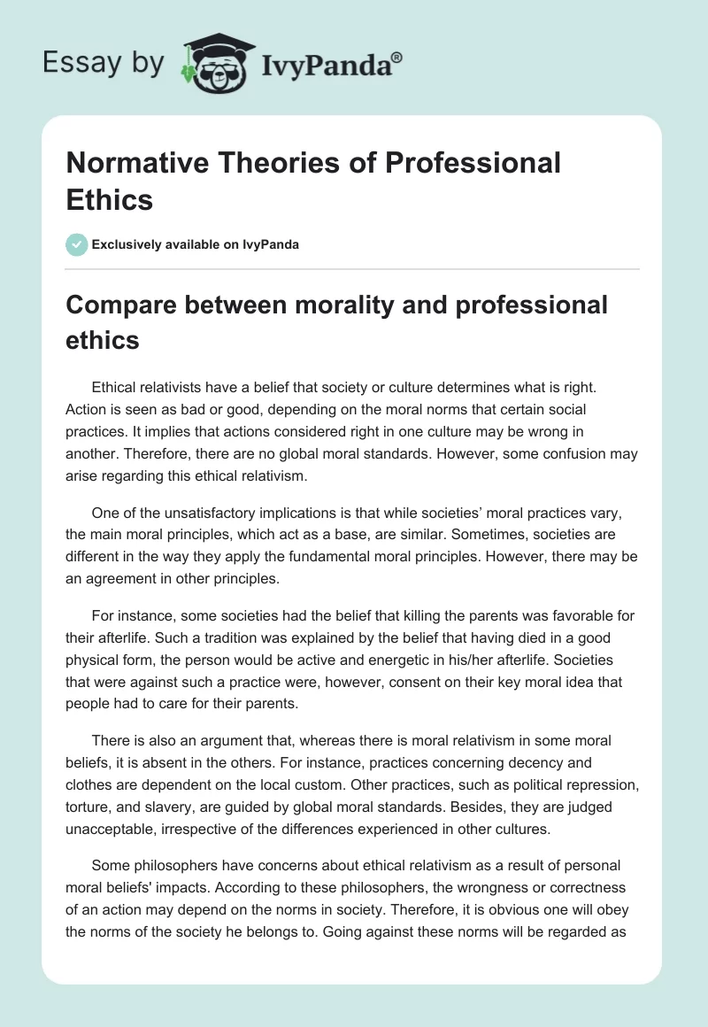 Normative Theories of Professional Ethics. Page 1