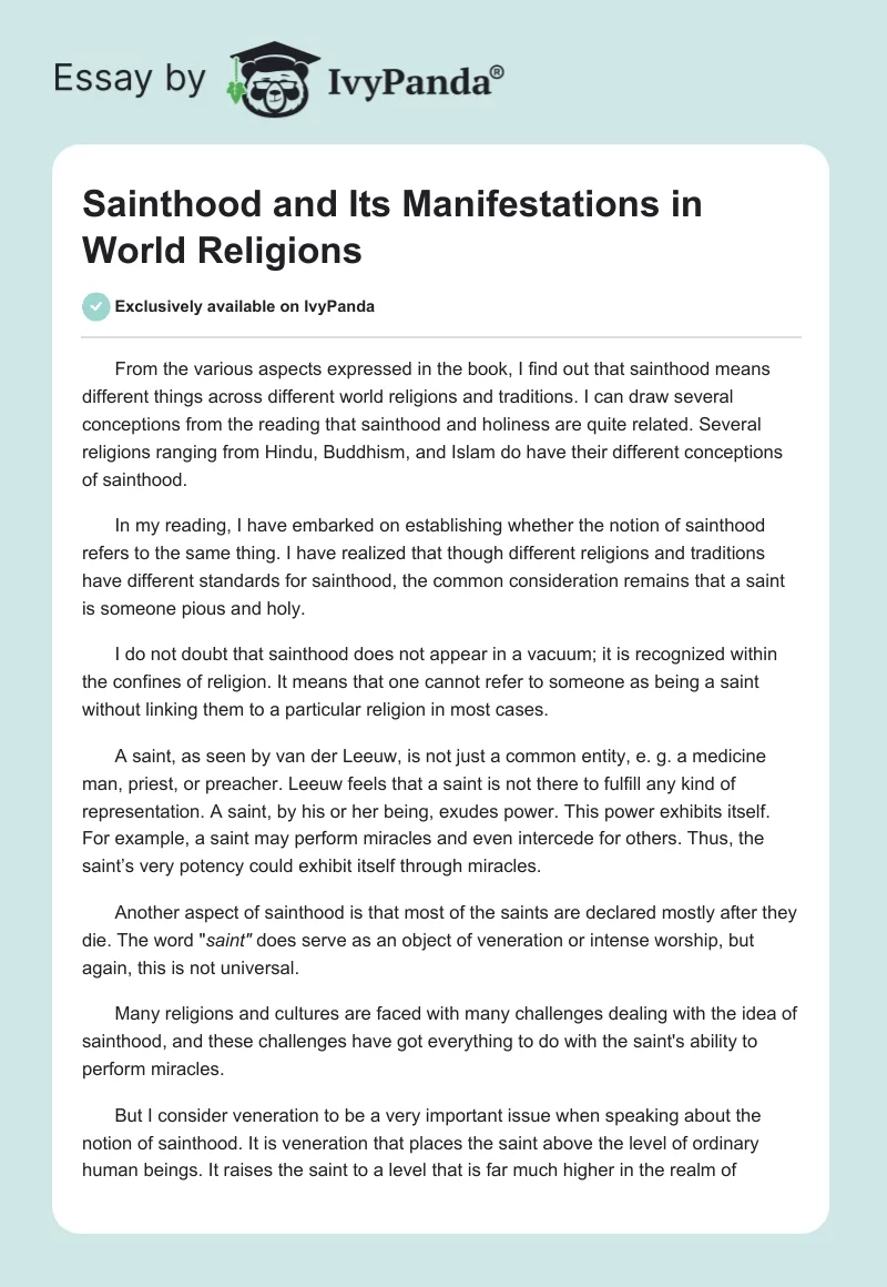Sainthood and Its Manifestations in World Religions. Page 1