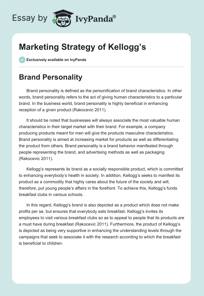 Marketing Strategy of Kellogg’s. Page 1
