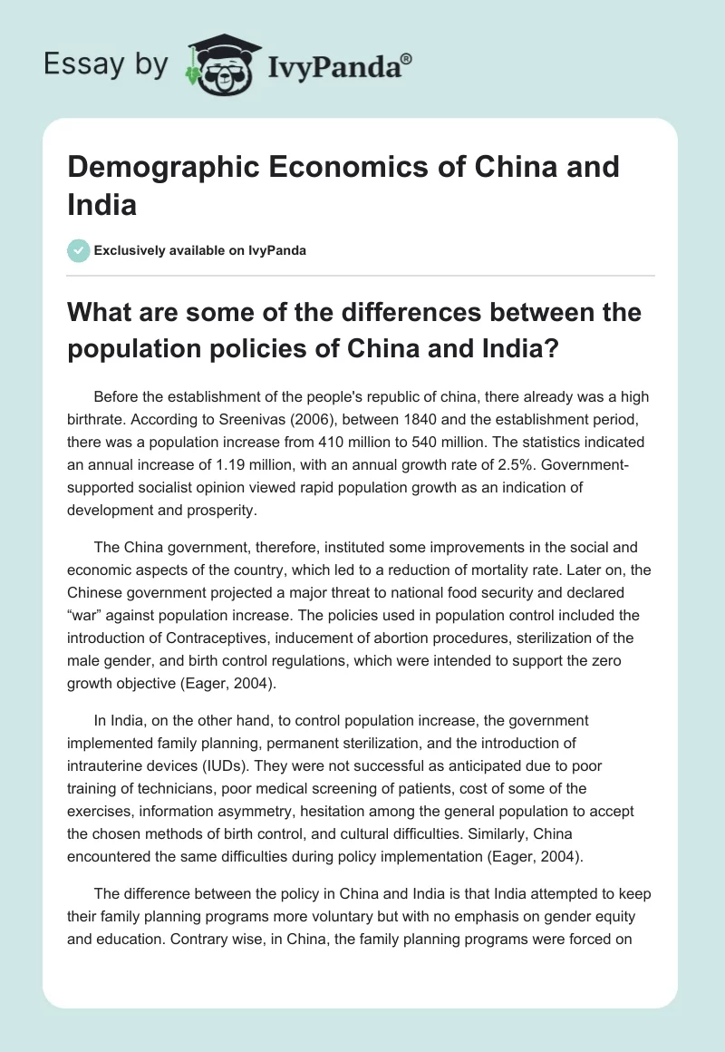 Demographic Economics of China and India. Page 1