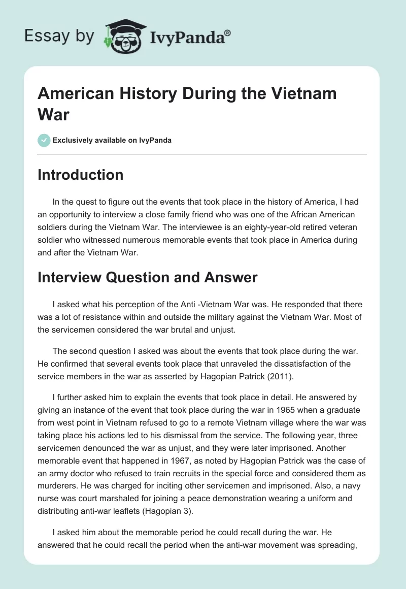 American History During the Vietnam War. Page 1