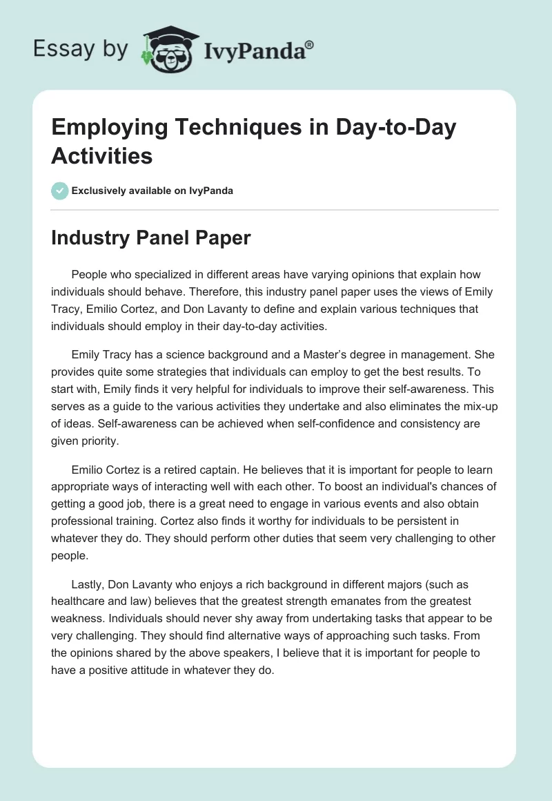 Employing Techniques in Day-to-Day Activities. Page 1