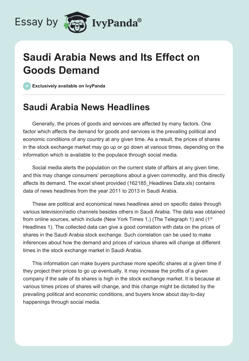 Saudi Arabia News and Its Effect on Goods Demand. Page 1